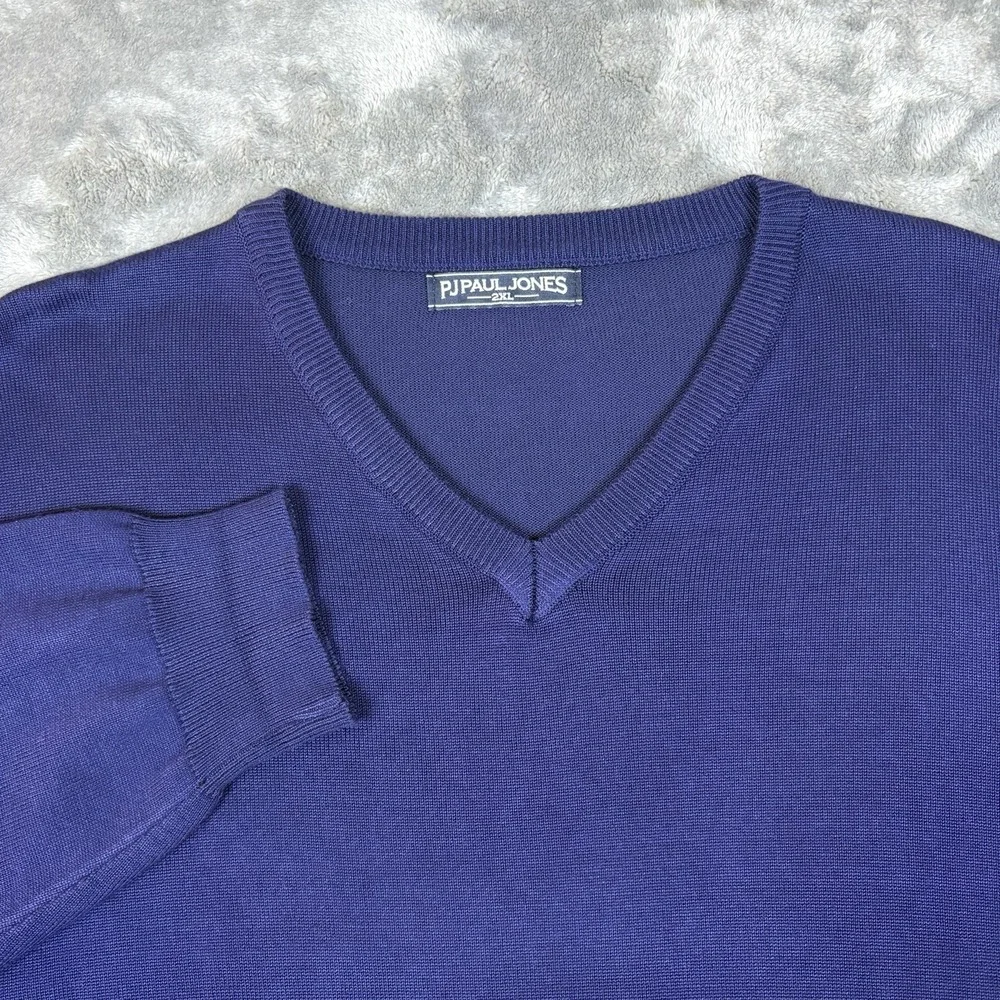 PJ Paul Jones Mens V Neck‎ Knit Sweater Blue Pullover Lightweight Classic 2XL